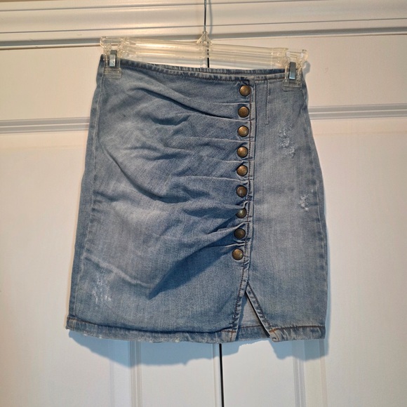 Retrofete Light Blue Button-Front Pencil Skirt - Picture 1 of 4
